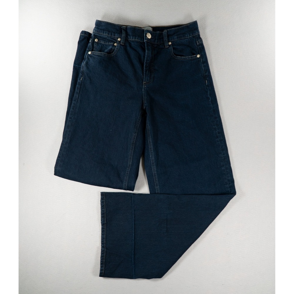 Alice + Olivia Trish Mid Rise Baggy Jeans Dark Rinse Wide Leg Cuff Denim 27